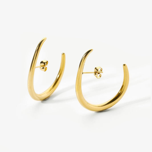 Gold C Shape Hoop Earrings