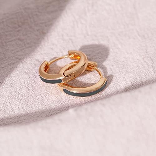 18K Black Enamel Huggie Hoop Earrings