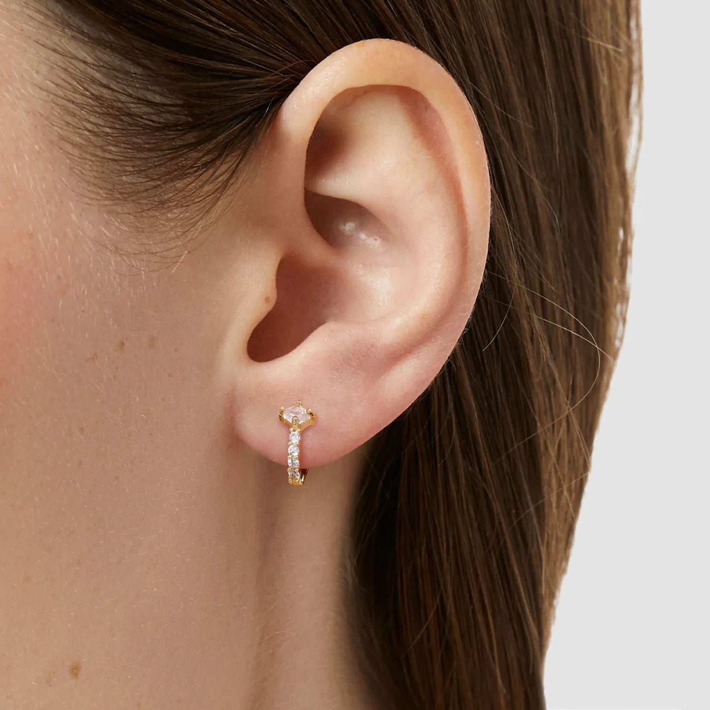 18K Gold Square-CZ Huggie Earrings
