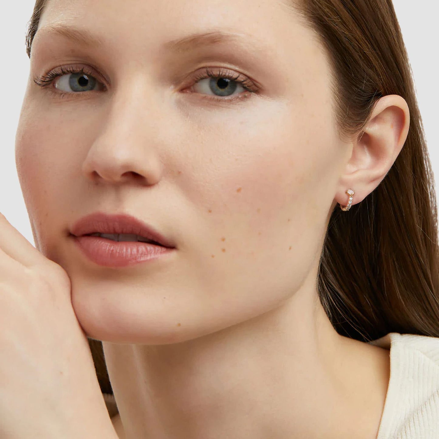 18K Gold Square-CZ Huggie Earrings