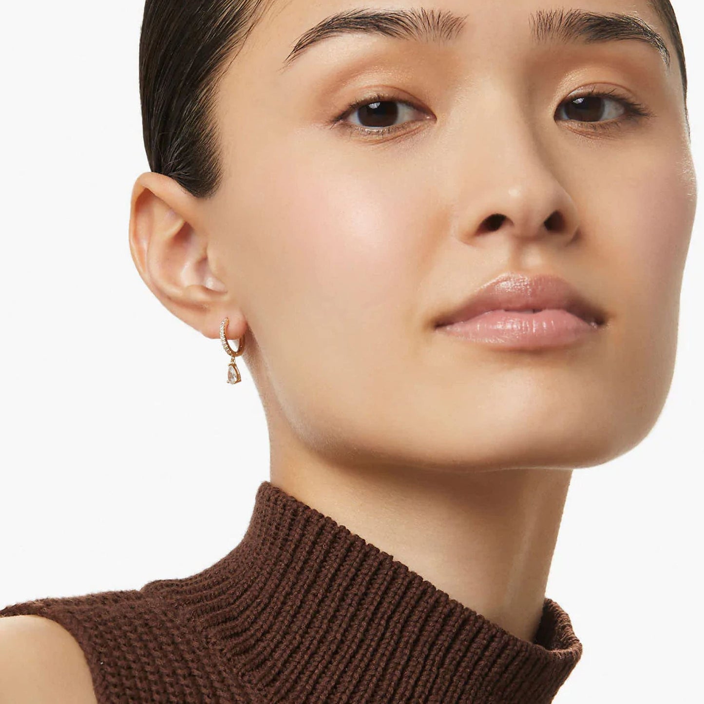 18K CZ Teardrop Dangle Hoop Earrings