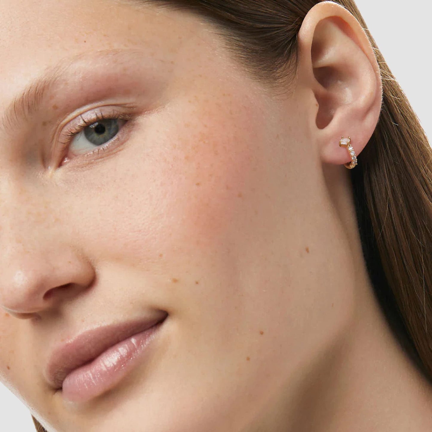 18K Gold Square-CZ Huggie Earrings