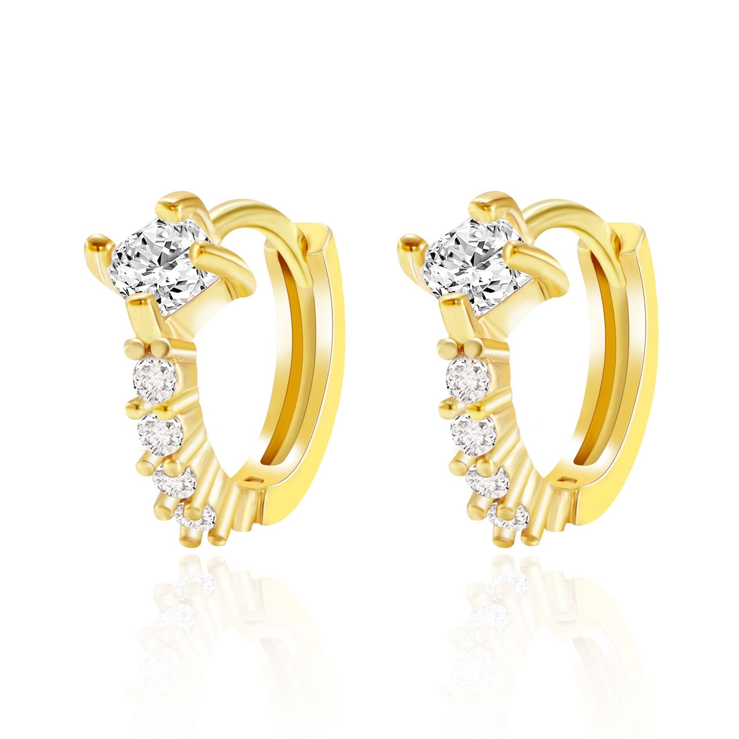 18K Gold Square-CZ Huggie Earrings