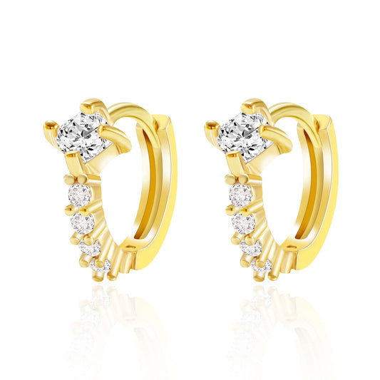 18K Gold Square-CZ Huggie Earrings