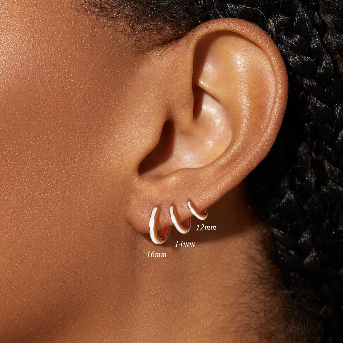 18K Gold White Enamel Huggie Hoop Earrings