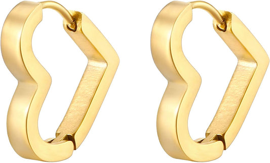 18K Gold Heart Chunky Hoop Earrings