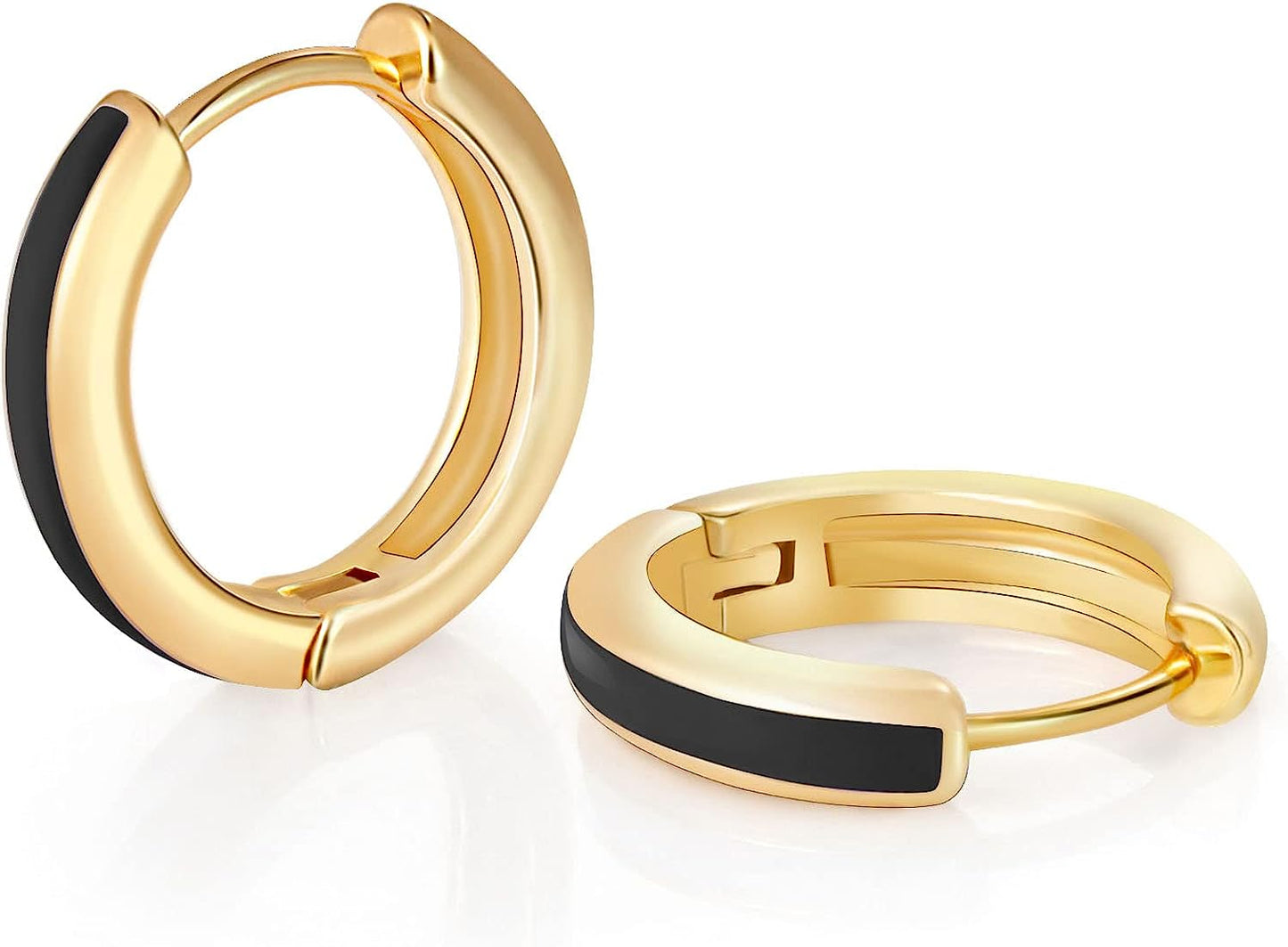 18K Black Enamel Huggie Hoop Earrings