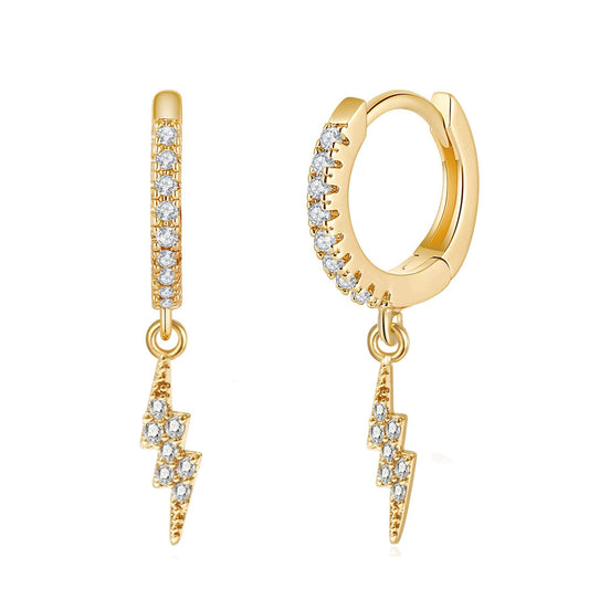 18K CZ Lightning Dangle Hoop Earrings