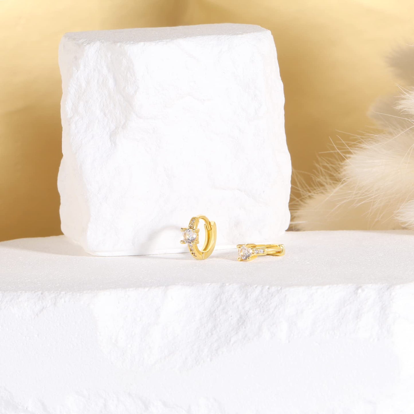 18K Gold Small-CZ Huggie Earrings