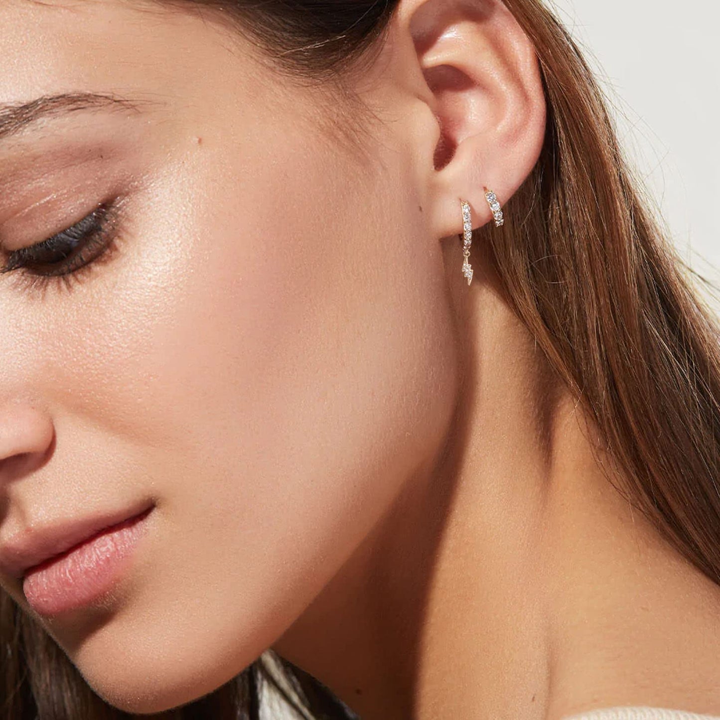 18K CZ Lightning Dangle Hoop Earrings