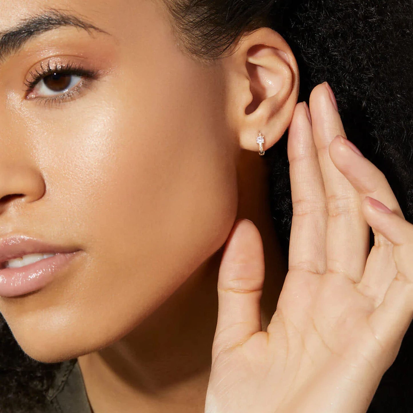 18K Gold Small-CZ Huggie Earrings