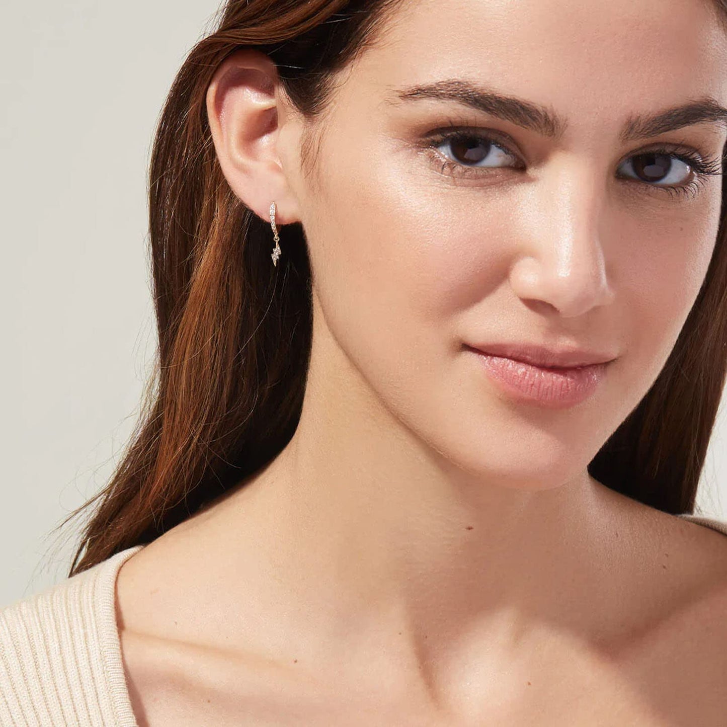 18K CZ Lightning Dangle Hoop Earrings