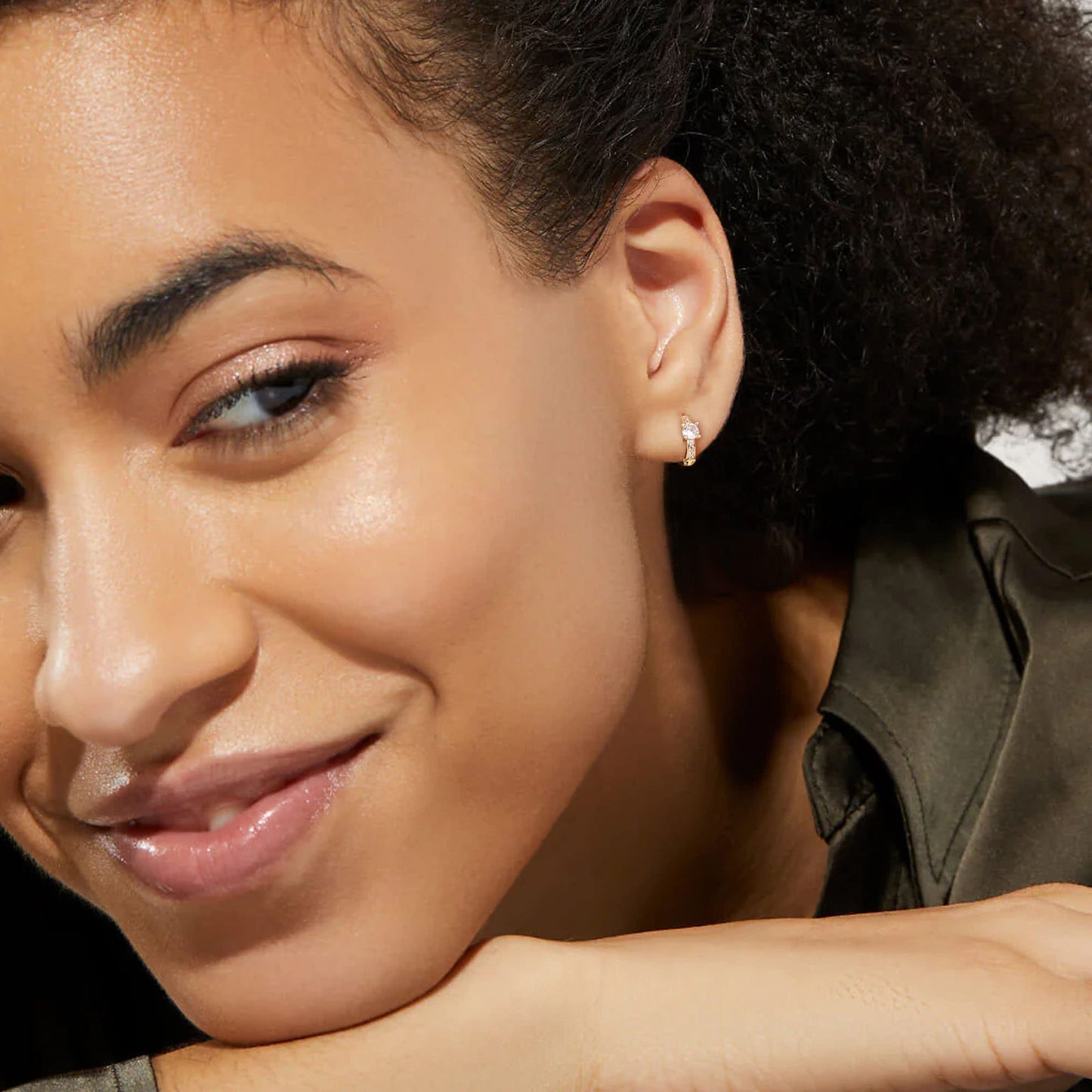 18K Gold Small-CZ Huggie Earrings