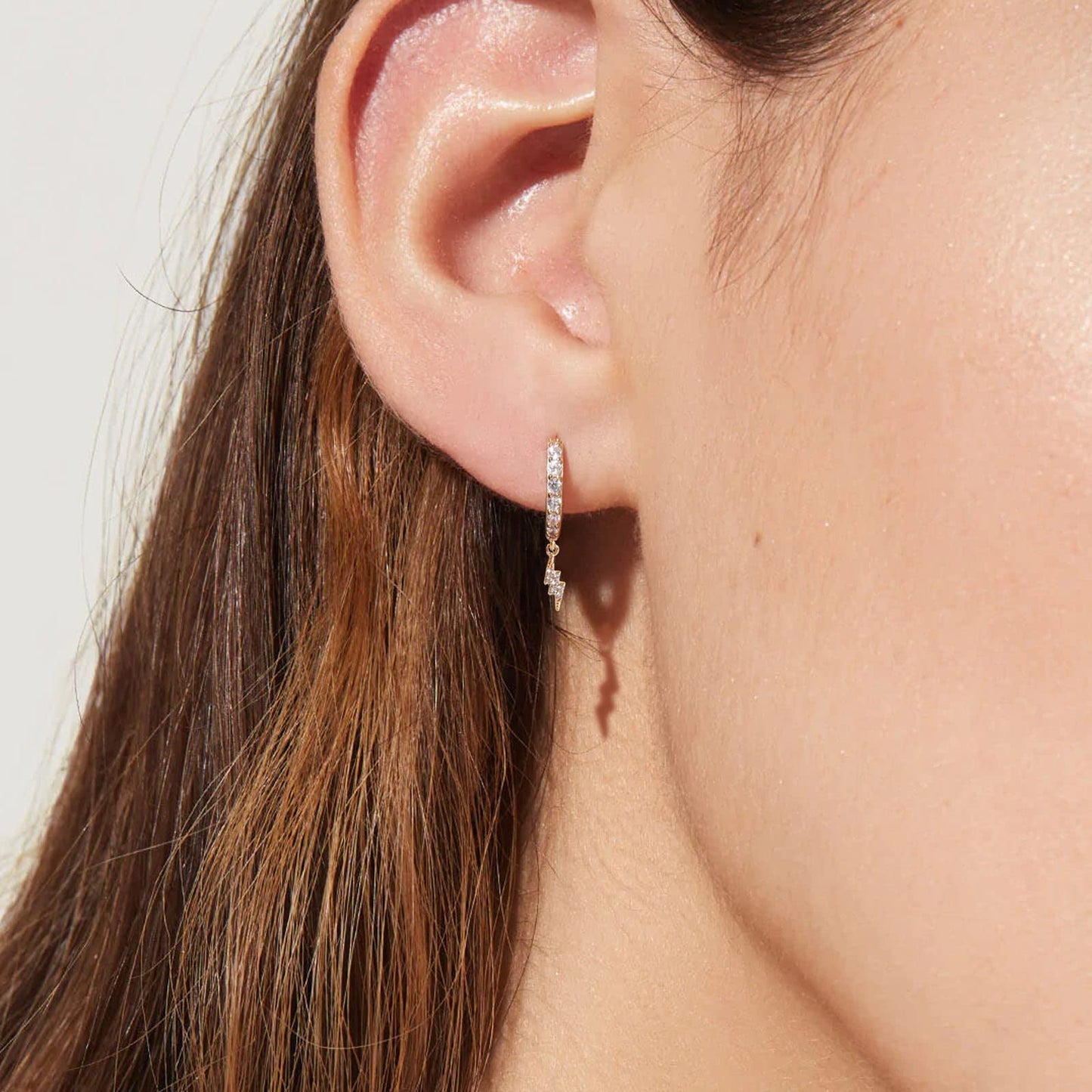 18K CZ Lightning Dangle Hoop Earrings