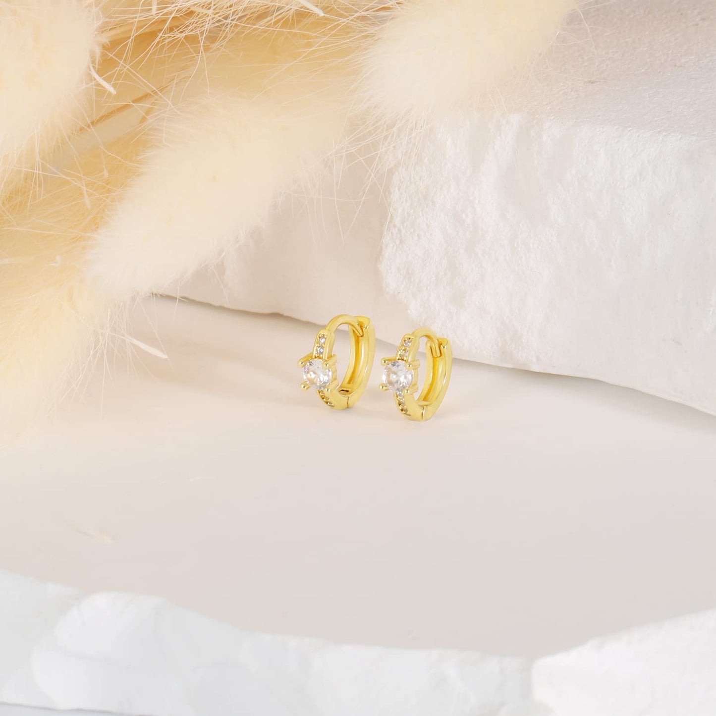 18K Gold Small-CZ Huggie Earrings
