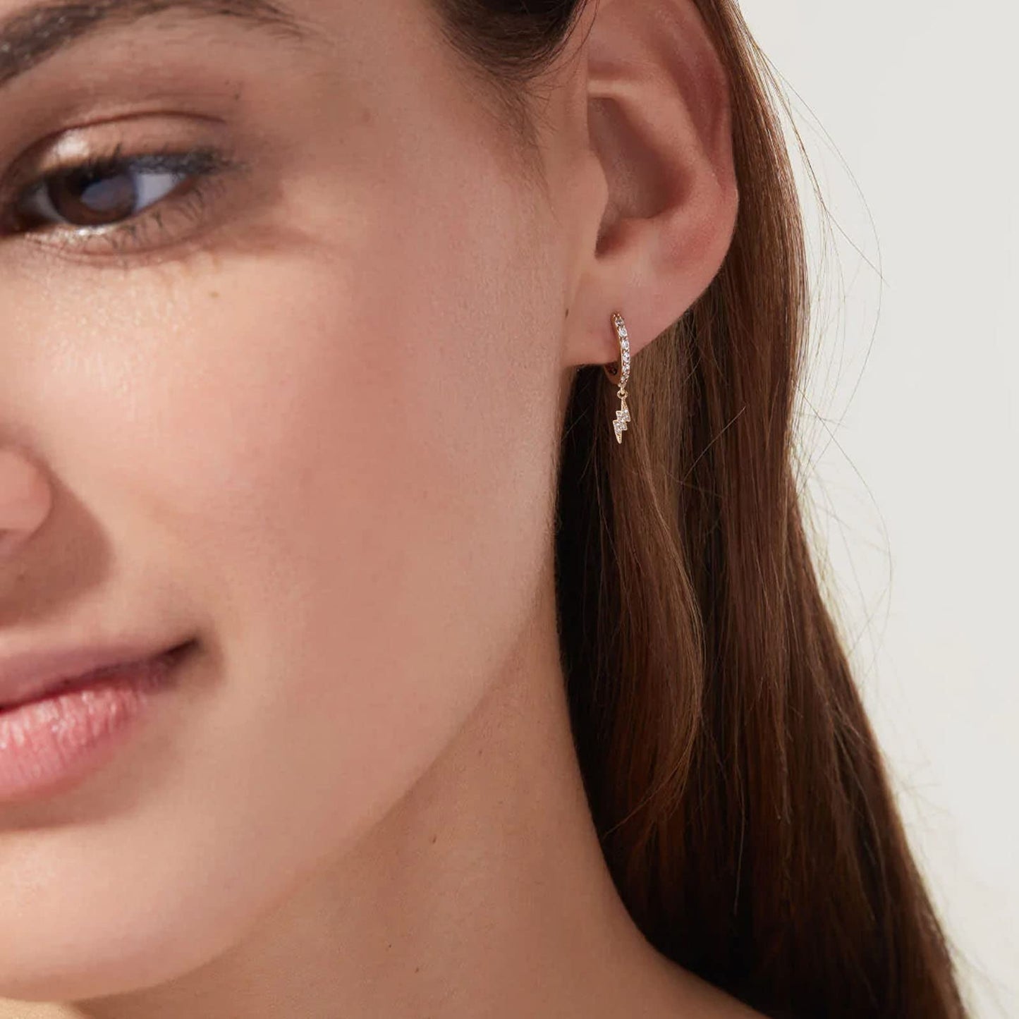 18K CZ Lightning Dangle Hoop Earrings