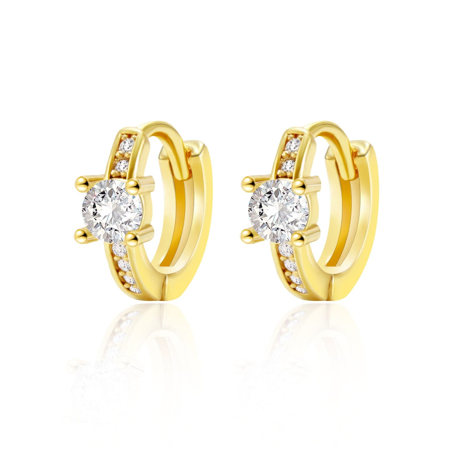 18K Gold Small-CZ Huggie Earrings