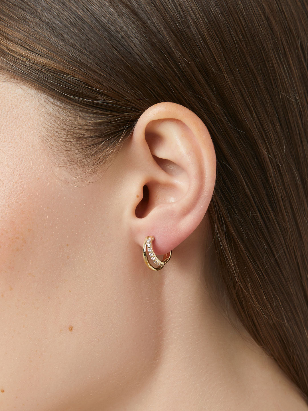CZ Gold Split Huggie Hoop Earrings