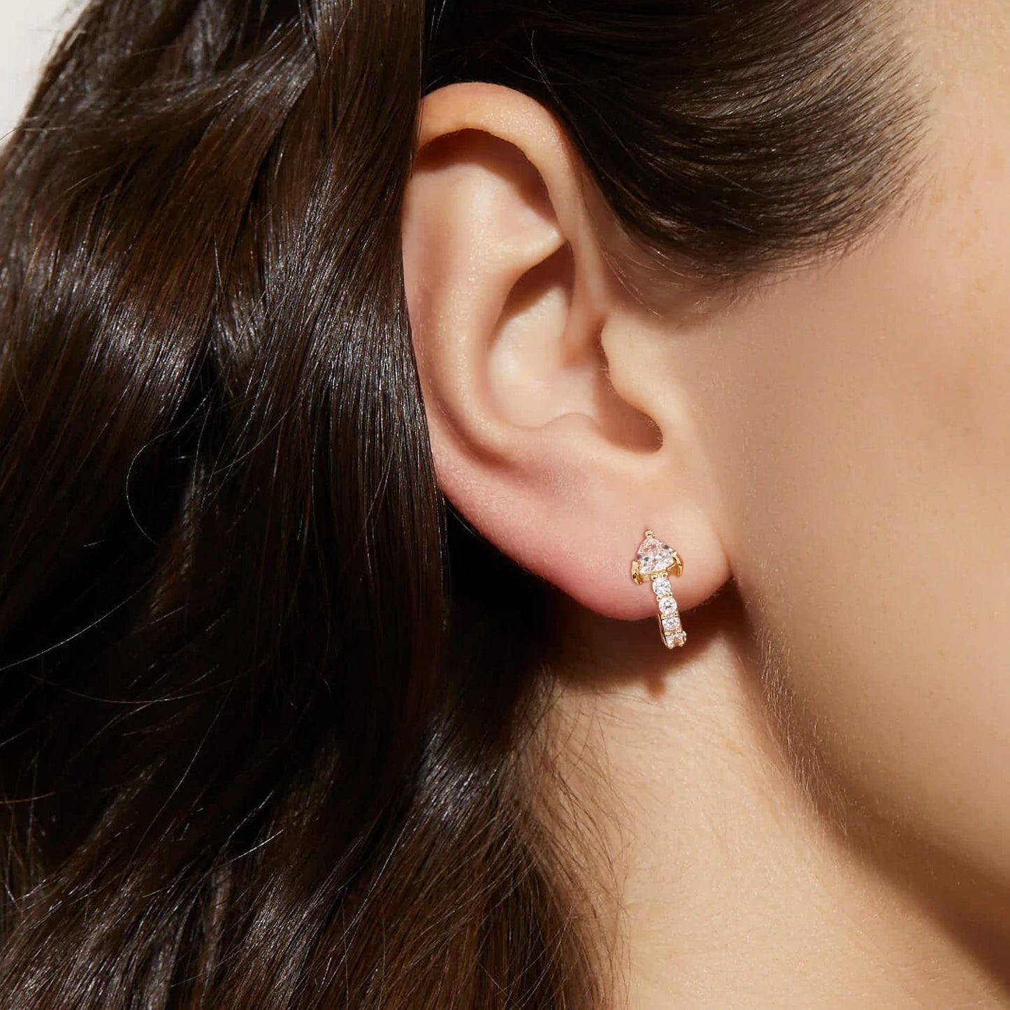 18K Gold Triangle-CZ Huggie Earrings