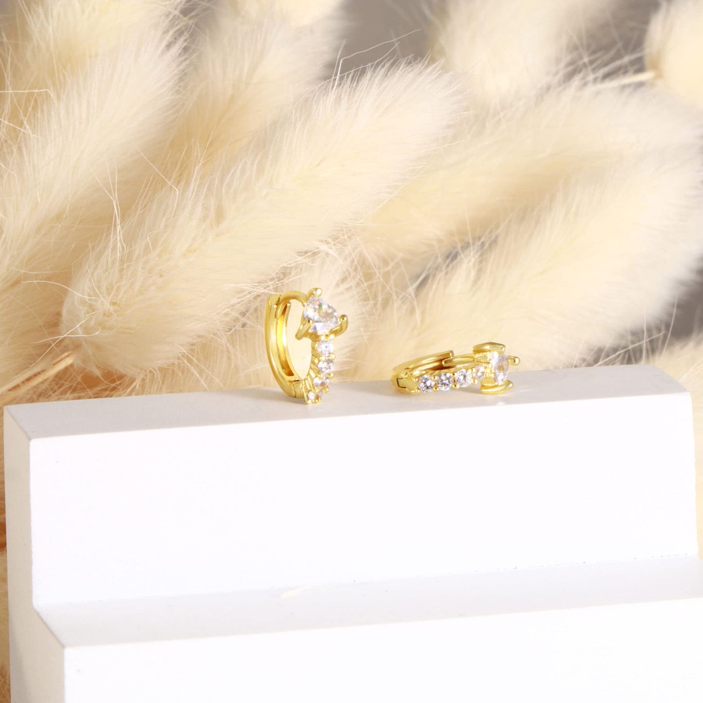 18K Gold Triangle-CZ Huggie Earrings
