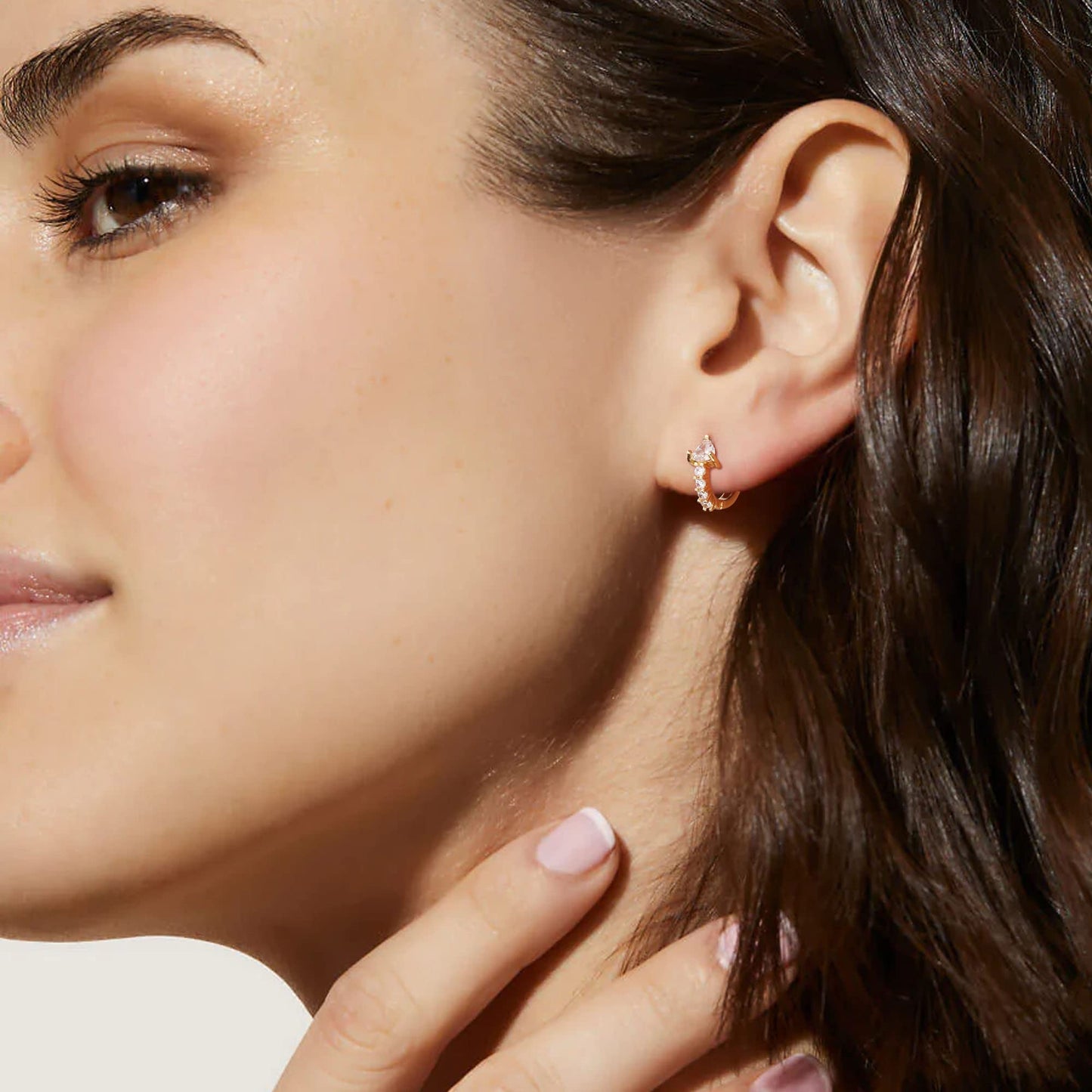 18K Gold Triangle-CZ Huggie Earrings