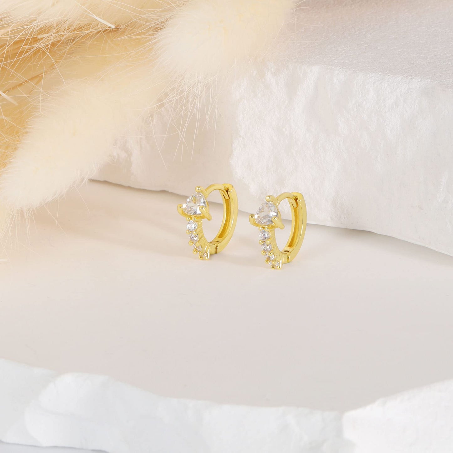 18K Gold Triangle-CZ Huggie Earrings