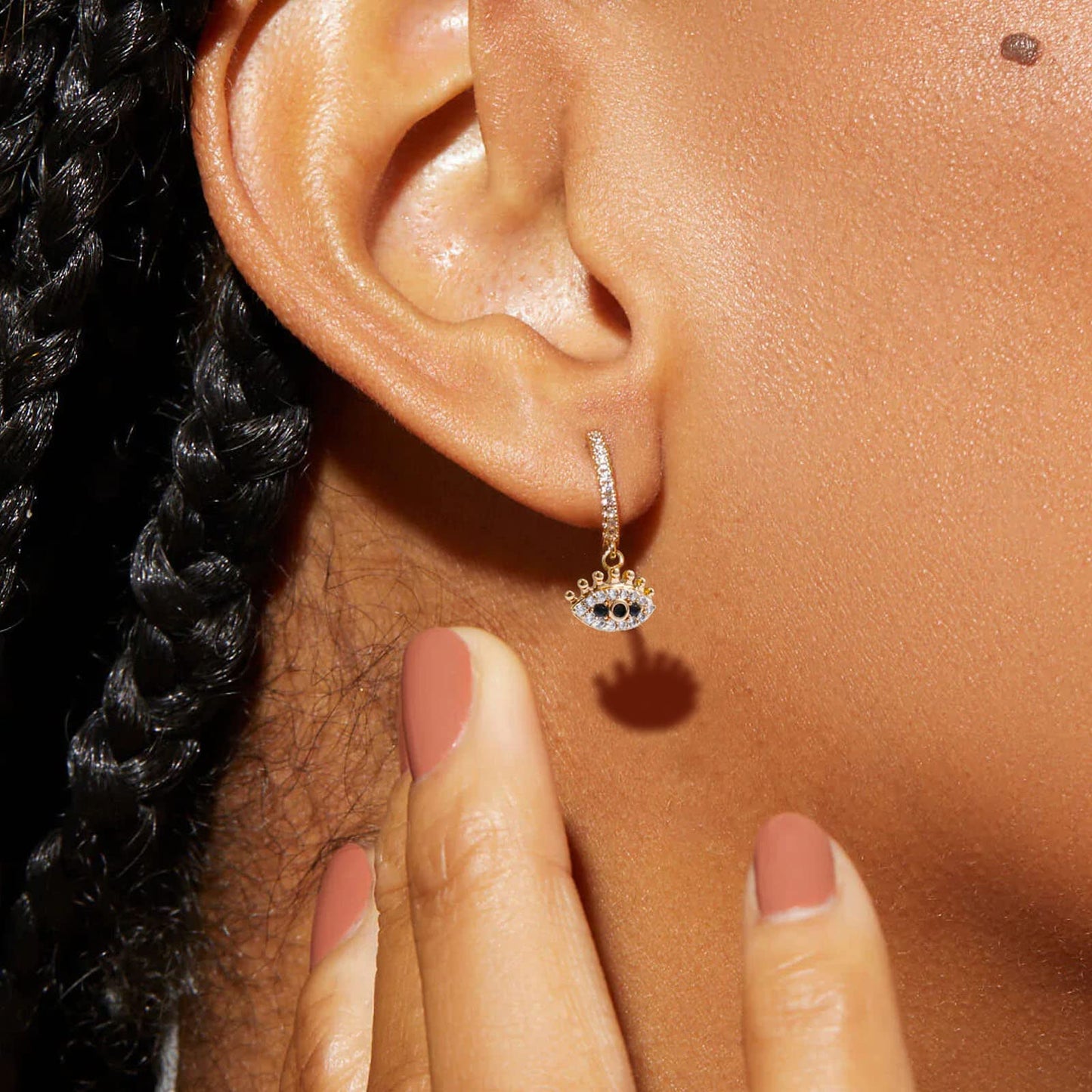 18K CZ Eyelash Dangle Hoop Earrings