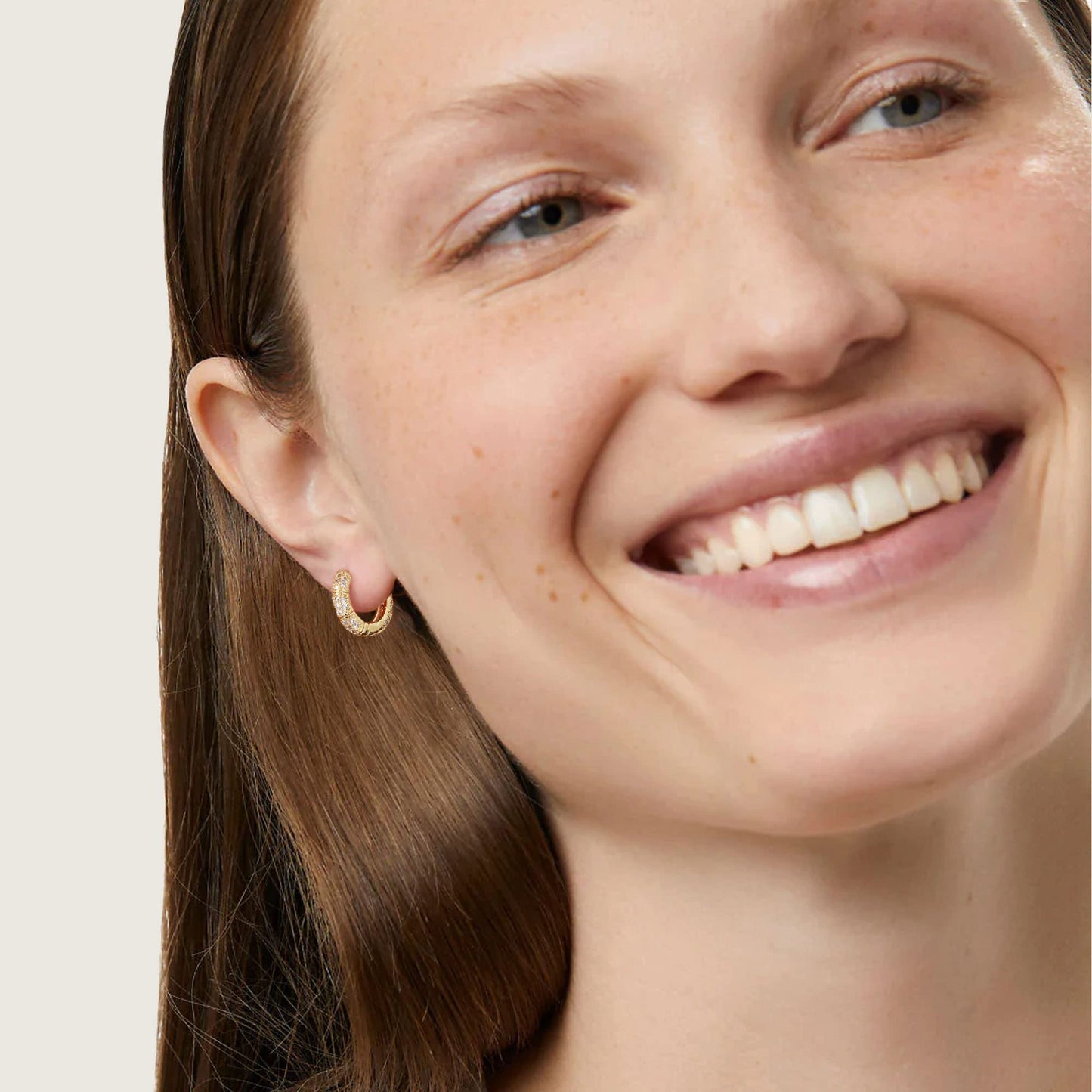 18K Gold CZ Round Huggie Earrings