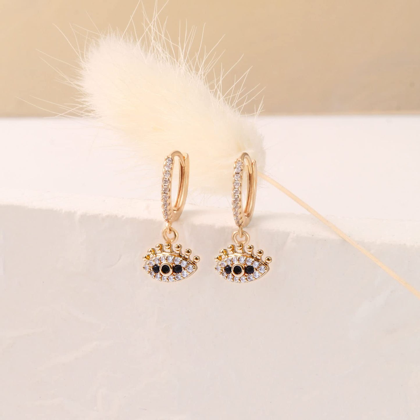 18K CZ Eyelash Dangle Hoop Earrings