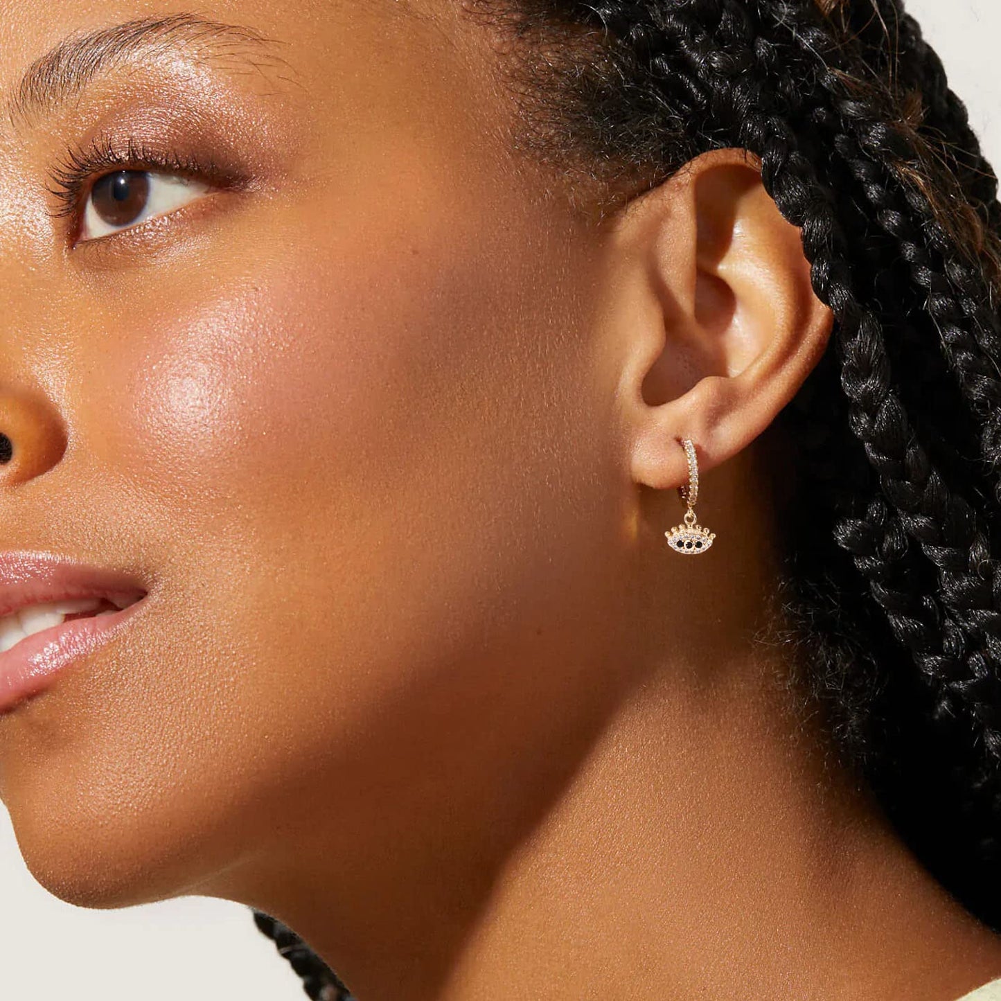 18K CZ Eyelash Dangle Hoop Earrings