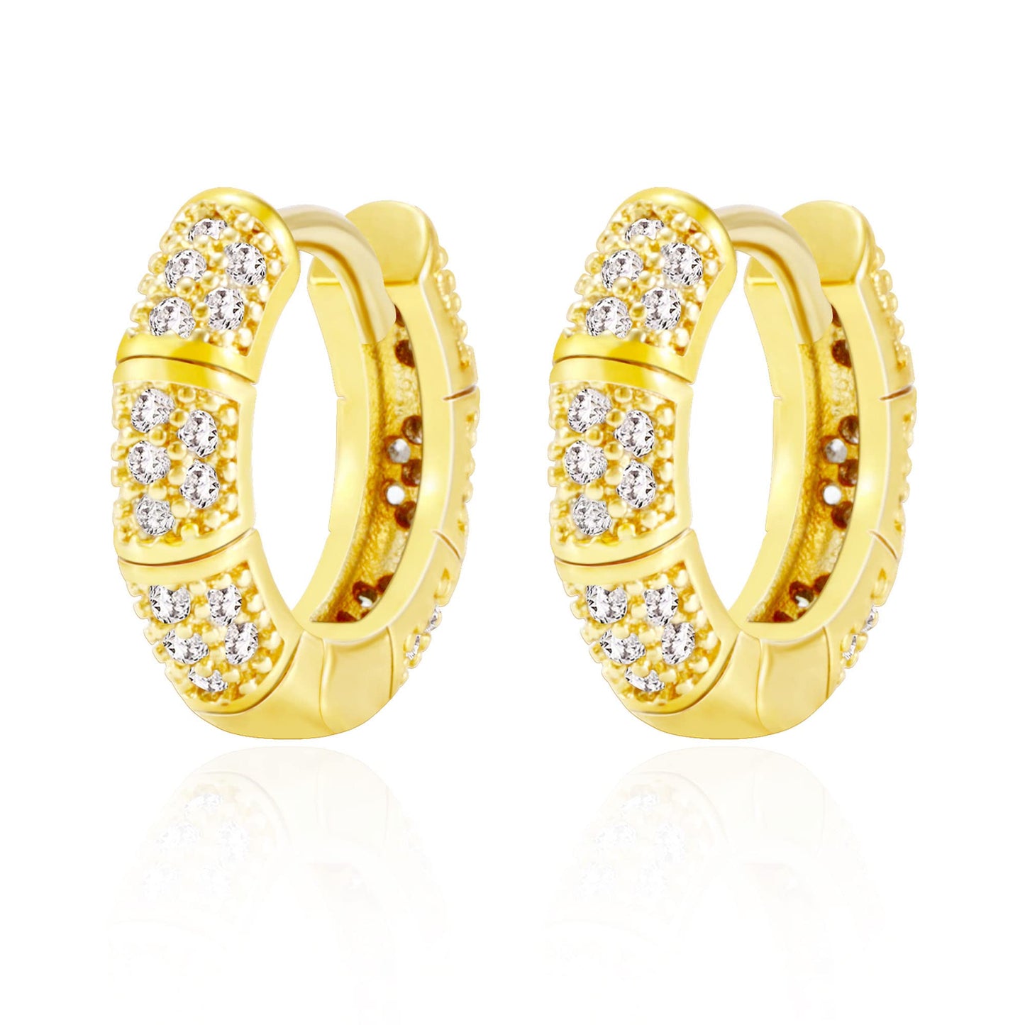 18K Gold CZ Round Huggie Earrings