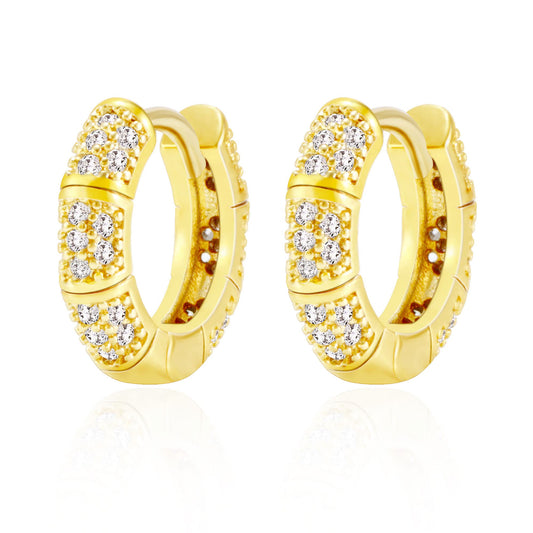 18K Gold CZ Round Huggie Earrings