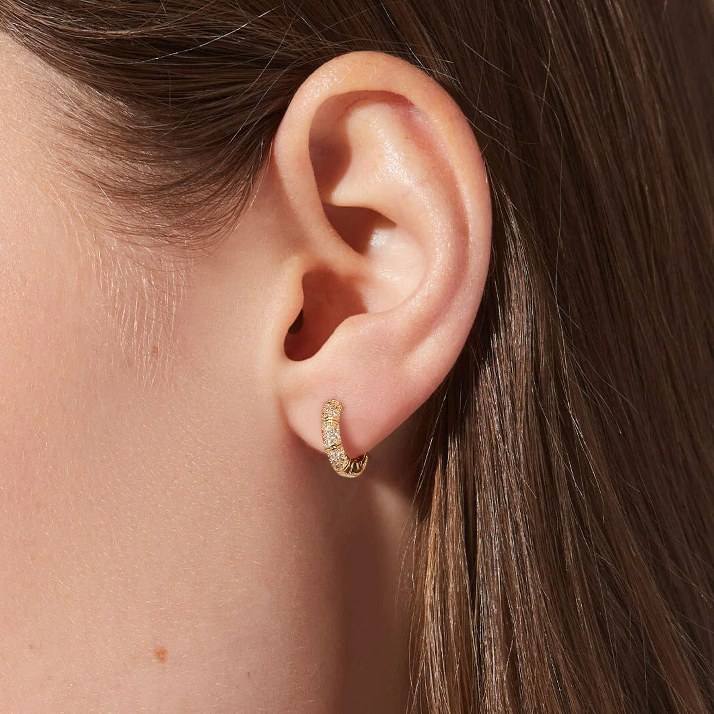 18K Gold CZ Round Huggie Earrings