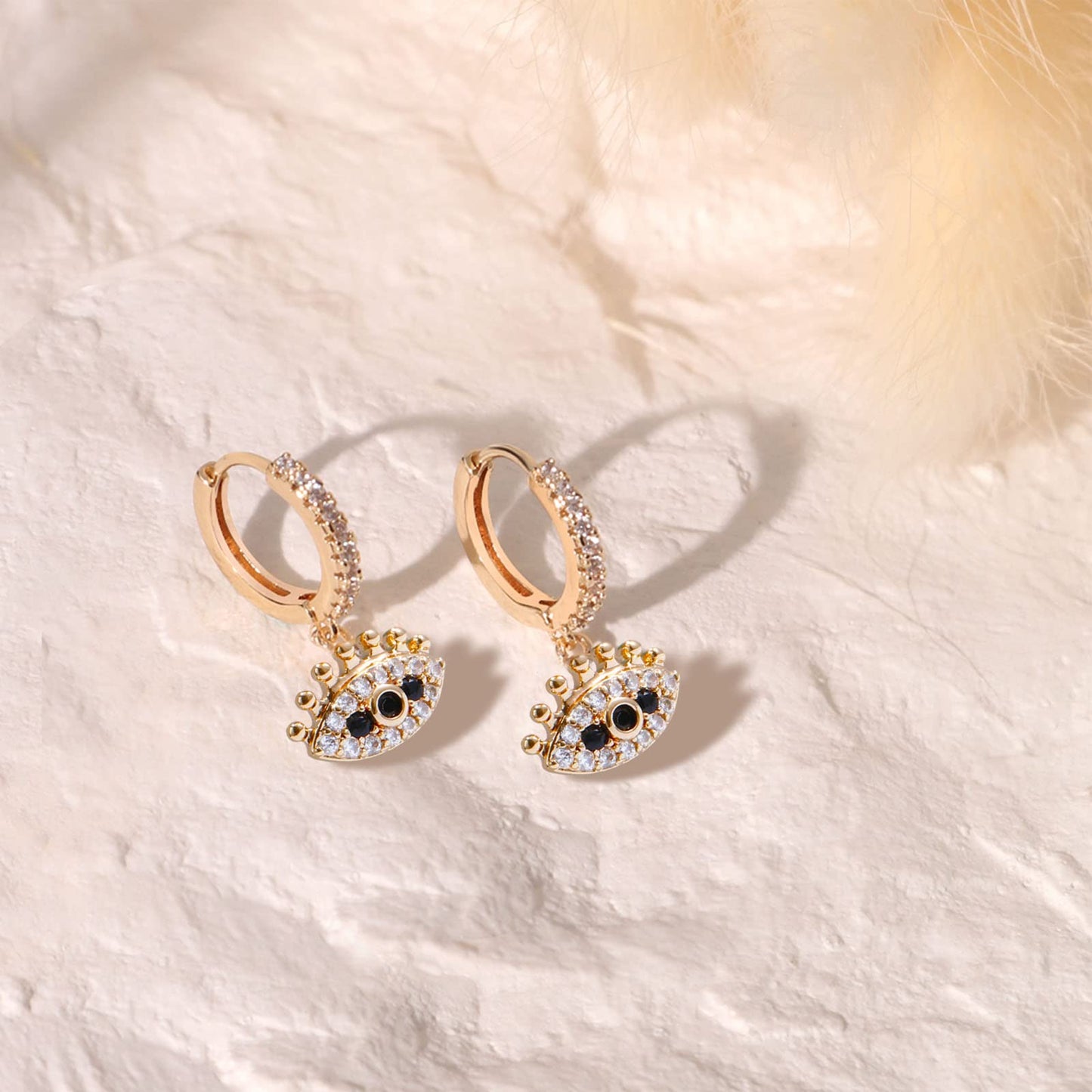 18K CZ Eyelash Dangle Hoop Earrings