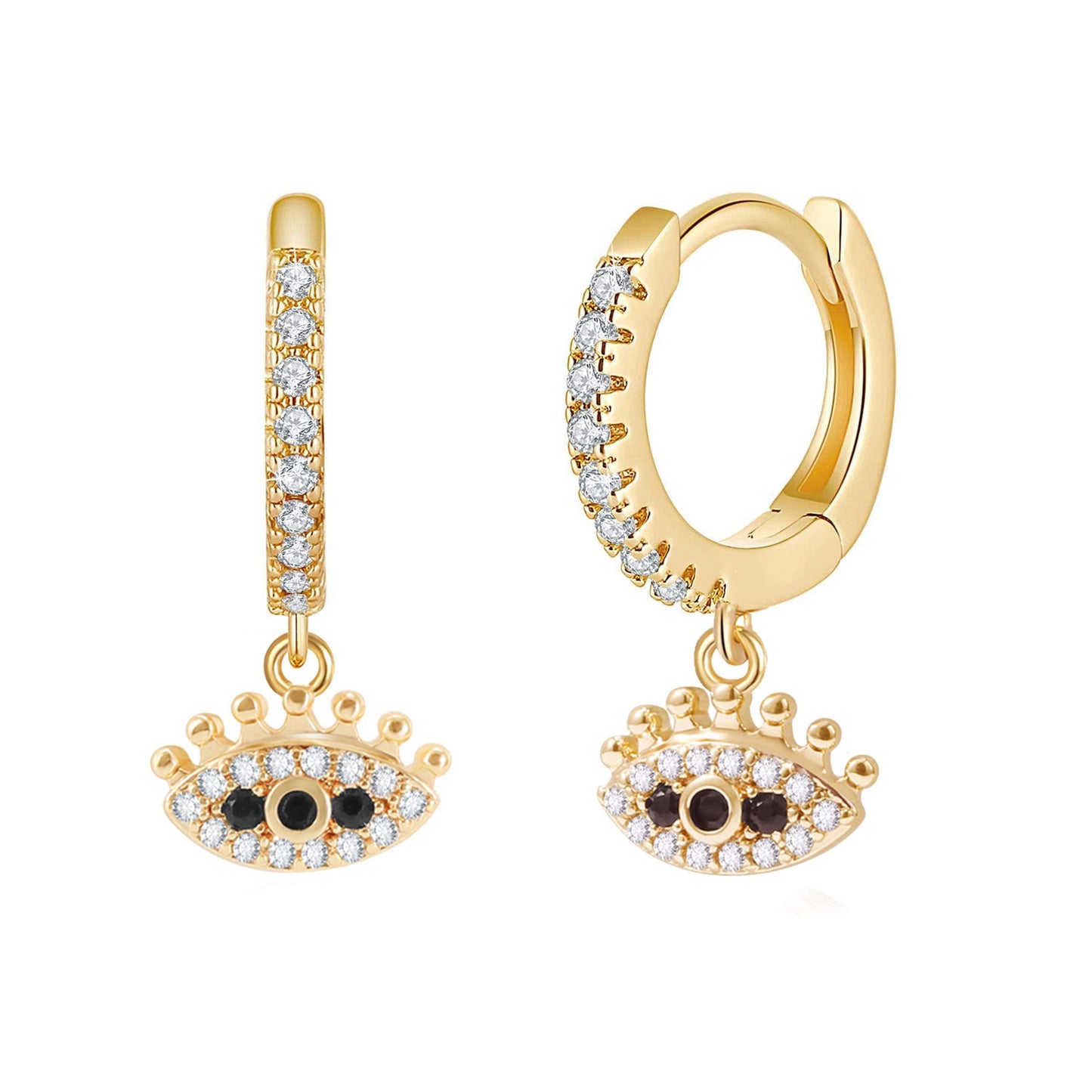 18K CZ Eyelash Dangle Hoop Earrings