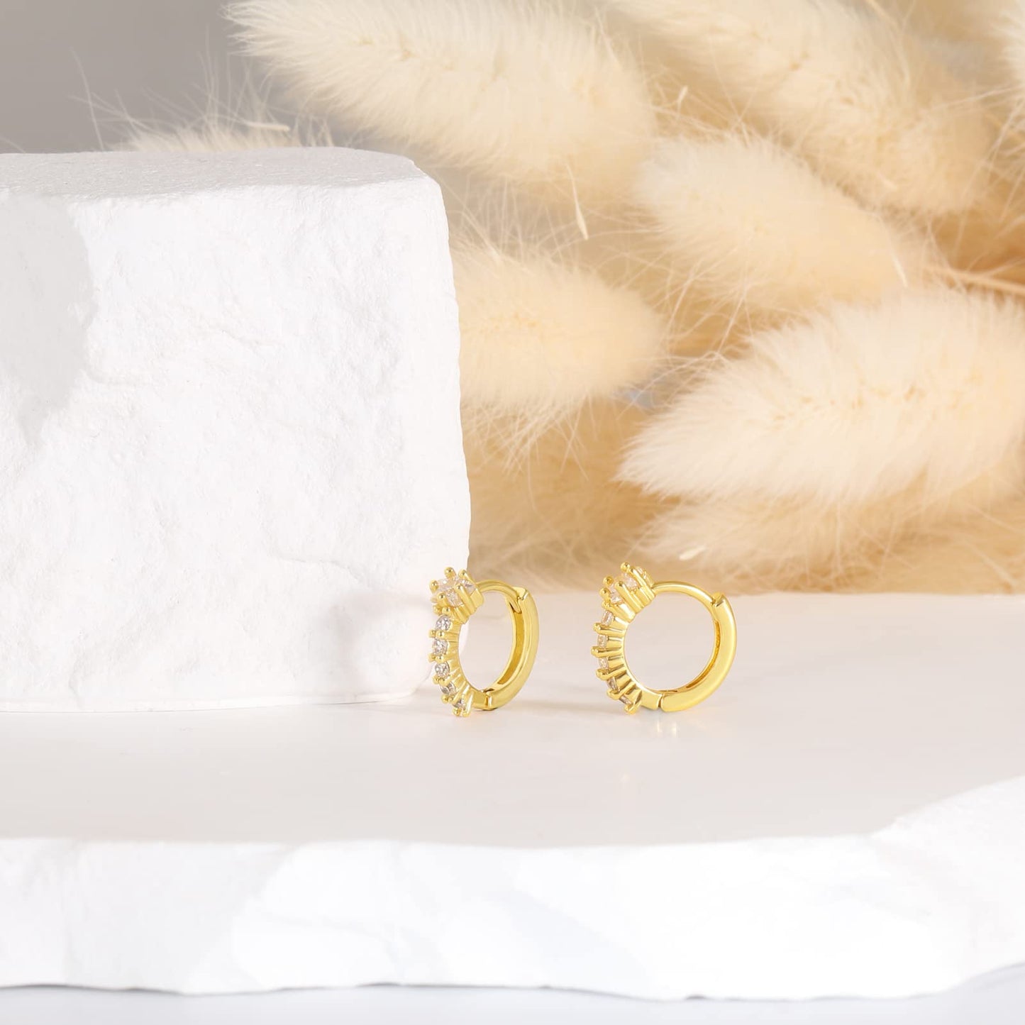 18K Gold Star-CZ Huggie Earrings