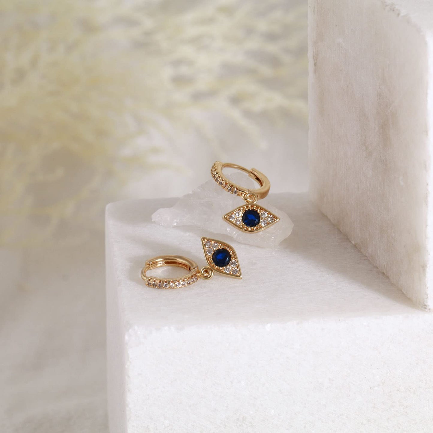 18K CZ Evil eye Dangle Hoop Earrings