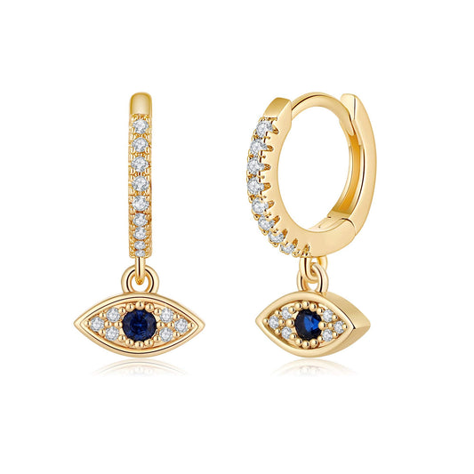 18K CZ Evil eye Dangle Hoop Earrings
