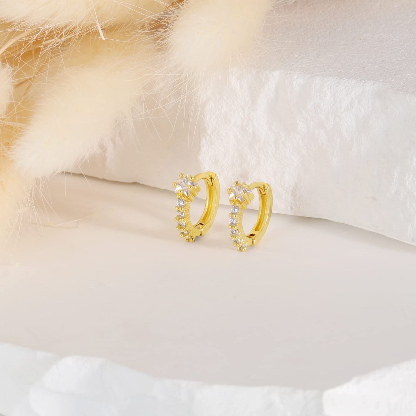 18K Gold Star-CZ Huggie Earrings