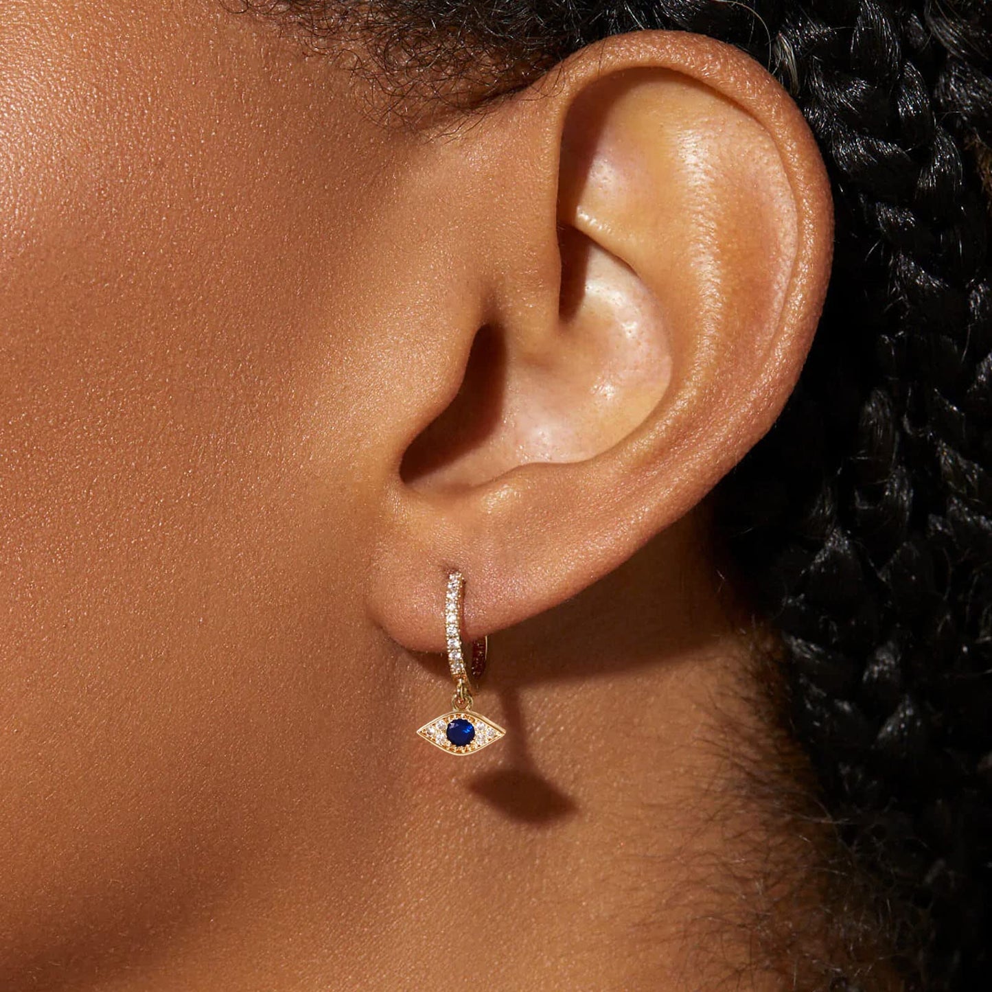 18K CZ Evil eye Dangle Hoop Earrings