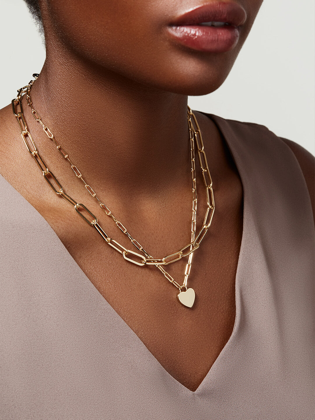 Heart Layered Paperclip Necklace
