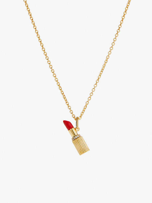 Gold-Dipped Lipstick Charm Necklace