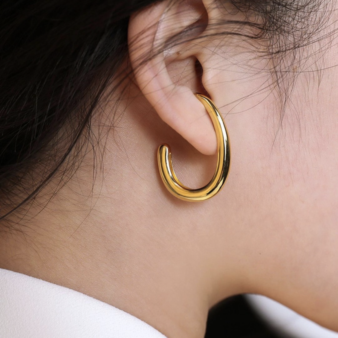 Gold C Shape Hoop Earrings