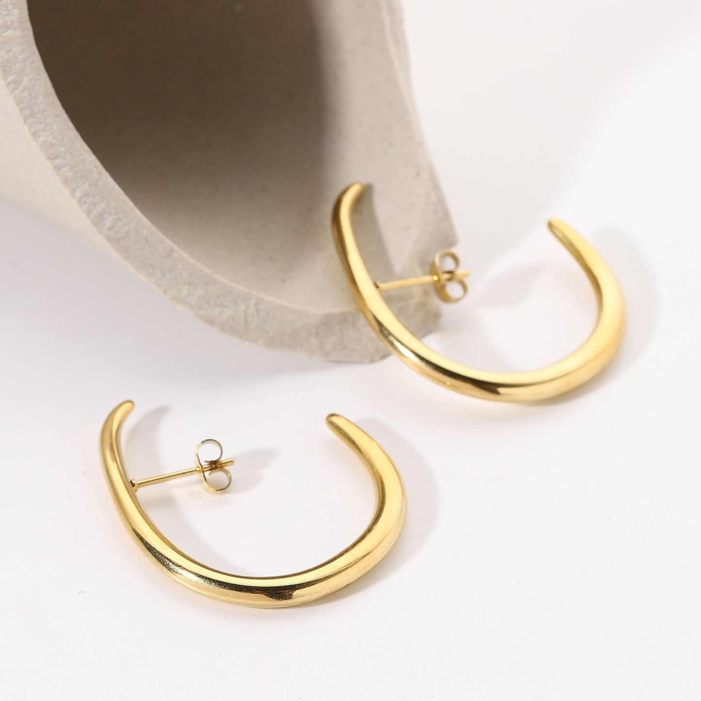 Gold C Shape Hoop Earrings