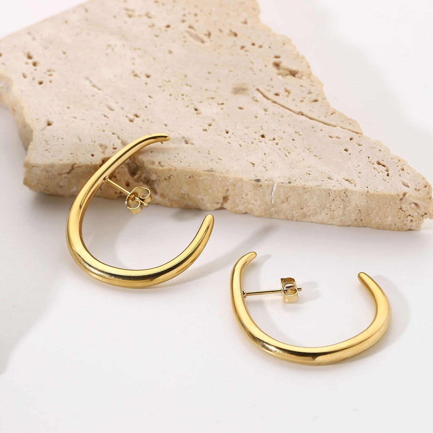 Gold C Shape Hoop Earrings