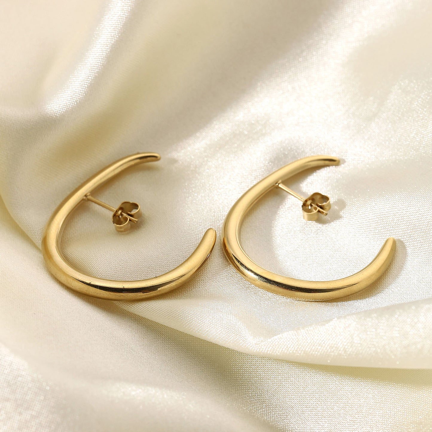 Gold C Shape Hoop Earrings