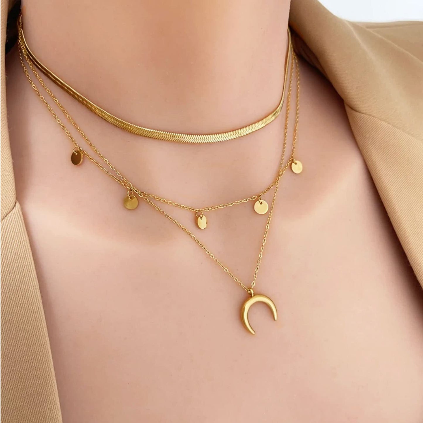 Gold Crescent Layered Necklace